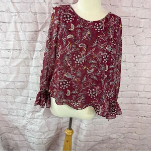 white house black market peasant blouse sheer layered sz 2 boho office